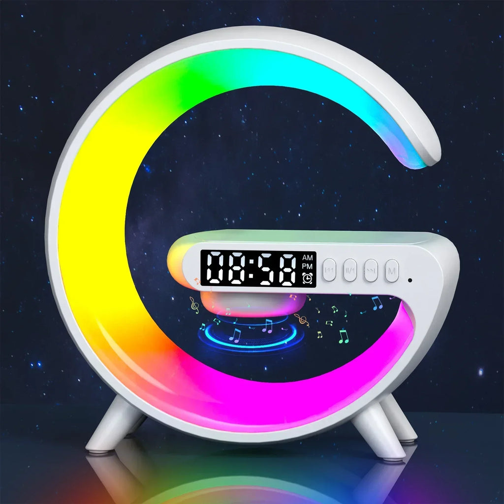 Mini G Lamp Wireless Charger with Bluetooth Speaker, Alarm Clock & RGB Night Light – 6 in