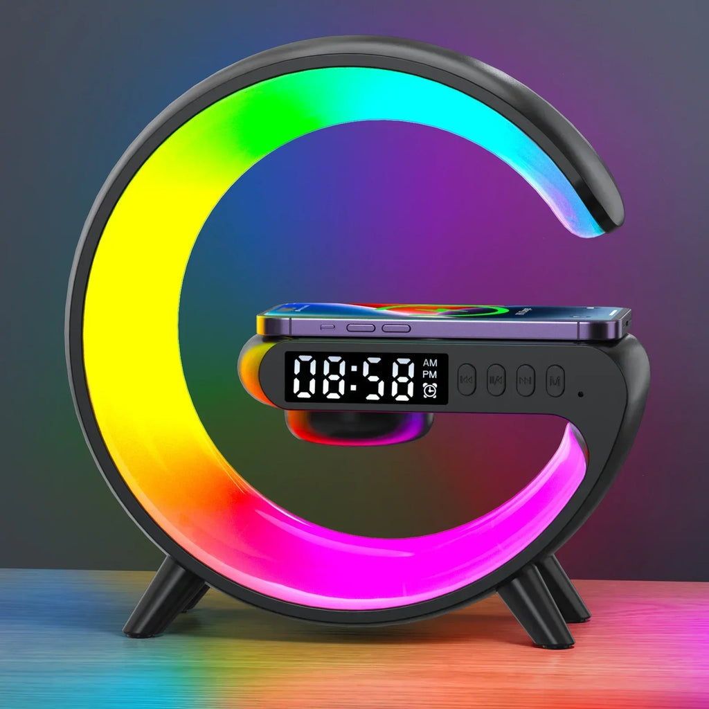 Mini G Lamp Wireless Charger with Bluetooth Speaker, Alarm Clock & RGB Night Light – 6 in