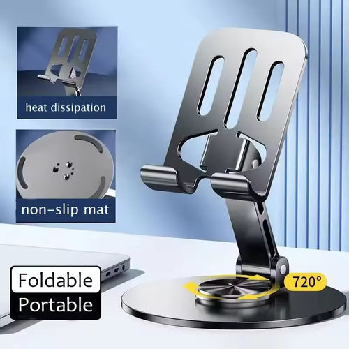 360° Rotating Aluminum Phone & Tablet Stand – Foldable Desk Holder