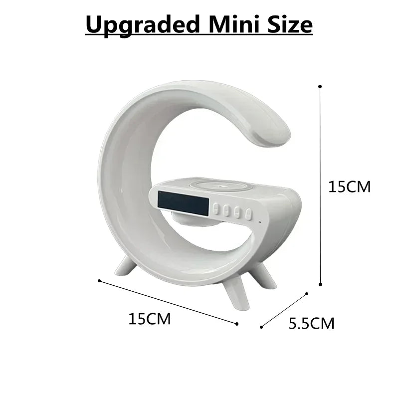 Mini G Lamp Wireless Charger with Bluetooth Speaker, Alarm Clock & RGB Night Light – 6 in