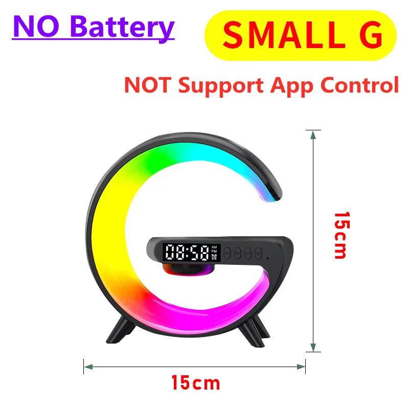 Mini G Lamp Wireless Charger with Bluetooth Speaker, Alarm Clock & RGB Night Light – 6 in