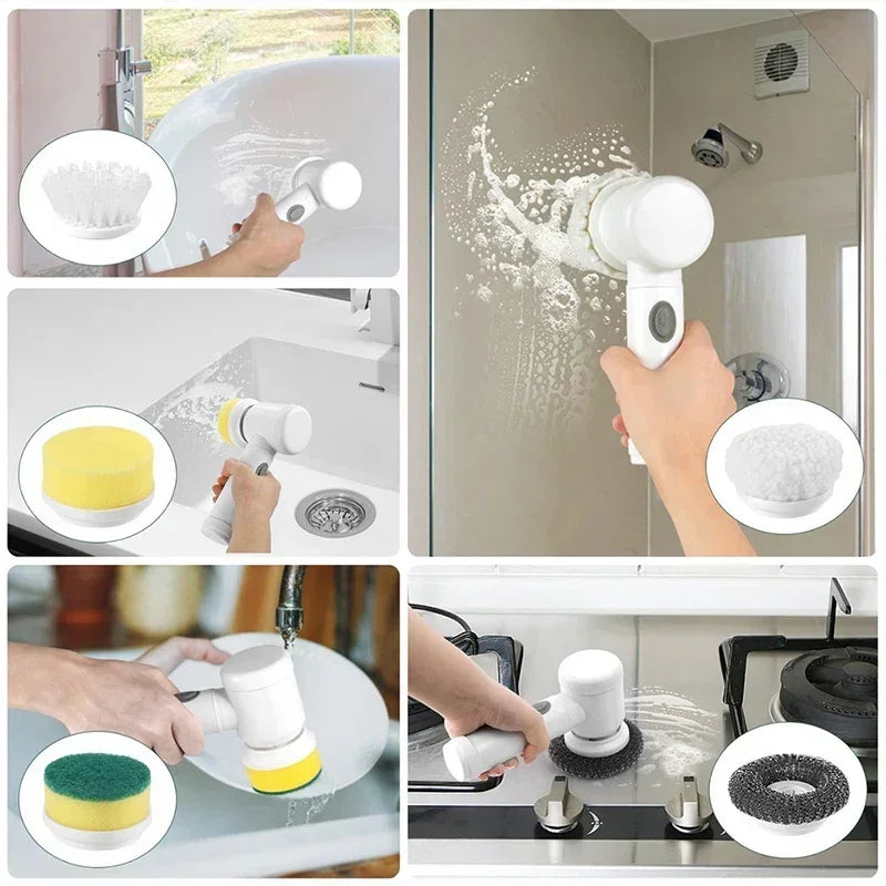5-in-1 Electric Spin Scrubber Brush for Bathroom Tile Bathtub Sink, Power Scrubber with 5 Replaceable Brush Heads