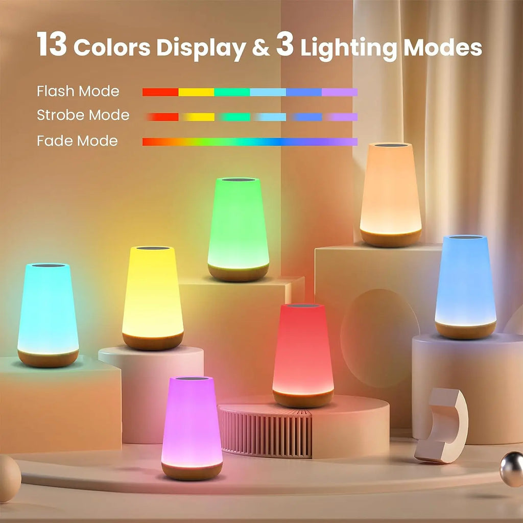 Rechargeable RGB Touch Lamp – 13 Colors, Cordless Bedside Night Light